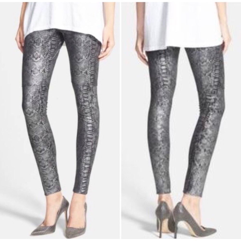 Lysse New York Metallic Silver Snakeskin Print Leggings Womens Medium 2903